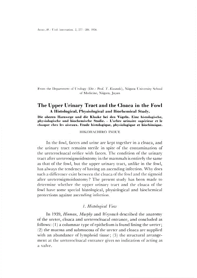 First page of The Upper Urinary Tract and the Cloaca in the Fowl