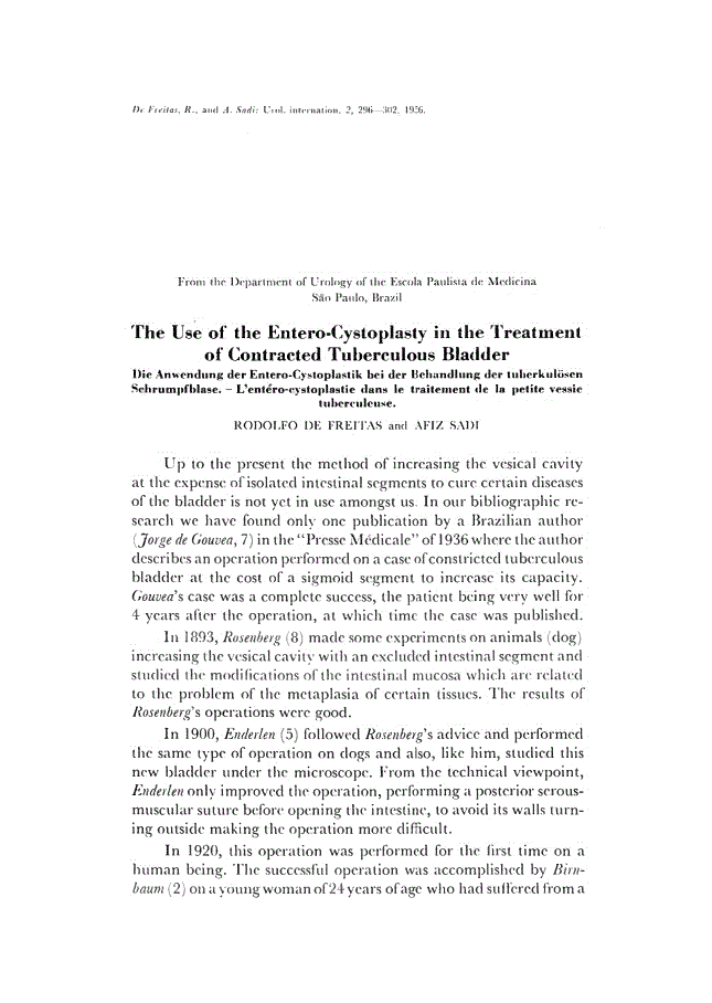 First page of The Use of the Entero-Cystoplasty in the Treatment of Contracted Tuberculous Bladder