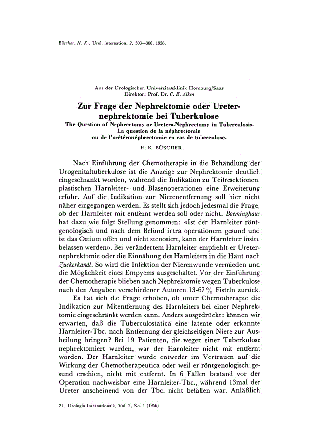 First page of Zur Frage der Nephrektomie oder Ureternephrektomie bei Tuberkulose