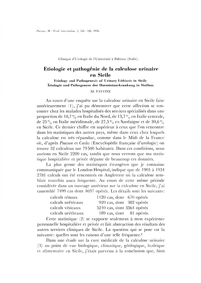 First page of Etiologie et pathogénie de la calculose urinaire en Sicile