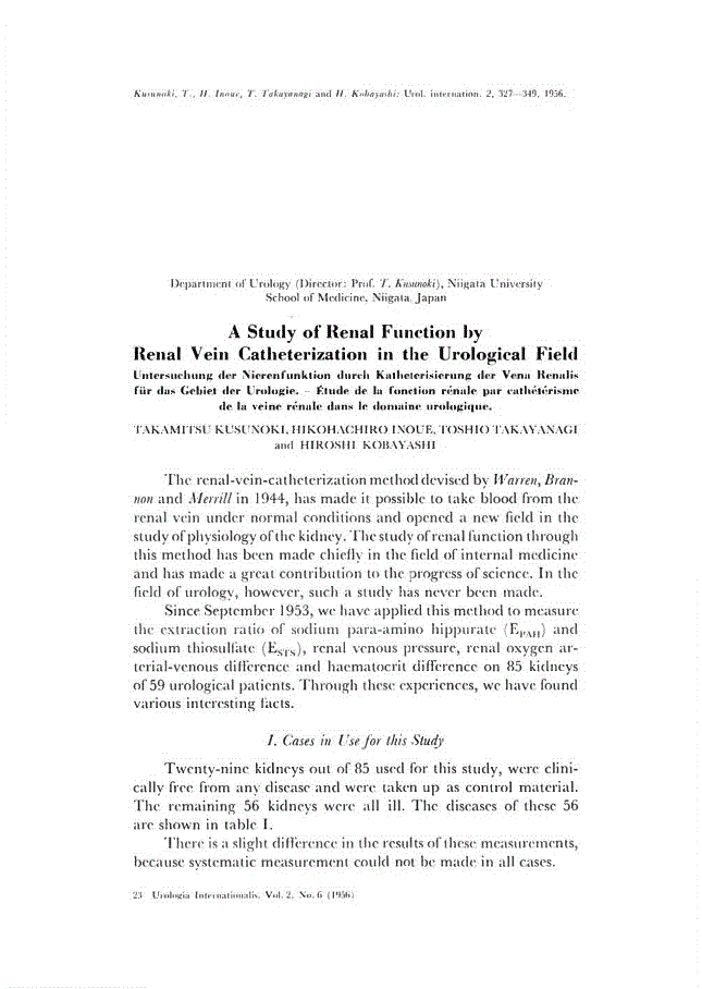 First page of A Study of Renal Function by Renal Vein Catheterization in the Urological Field