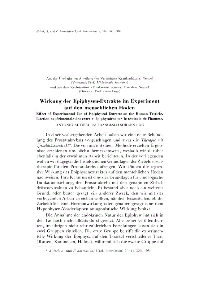 First page of Wirkung der Epiphysen-Extrakte im Experiment auf den menschlichen Hoden