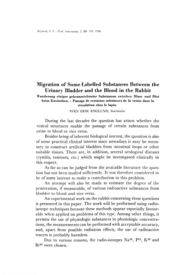 First page of Migration of Some Labelled Substances Between the Urinary Bladder and the Blood in the Rabbit