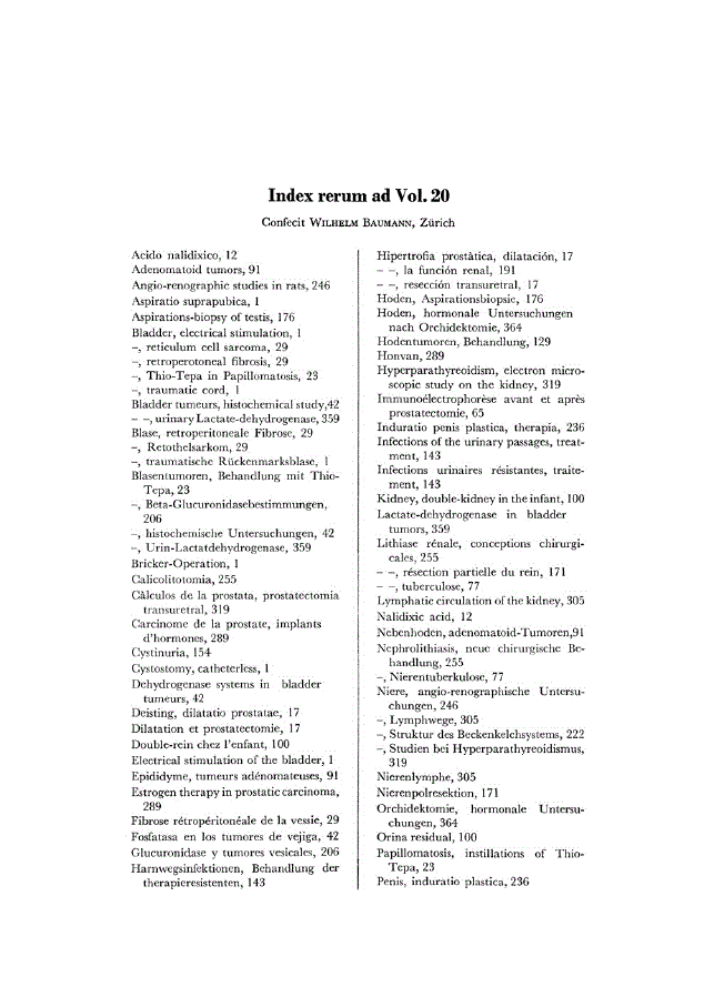 First page of Index rerum ad Vol. 20