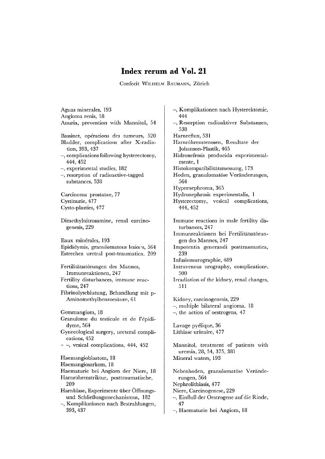 First page of Index rerum ad Vol. 21