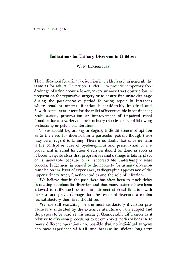 First page of Indications for Urinary Diversion in Children