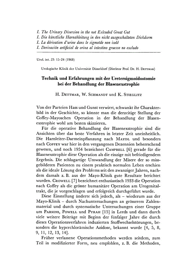 First page of Technik und Erfahrungen mit der Uretersigmoidostomie bei der Behandlung der Blasenexstrophie