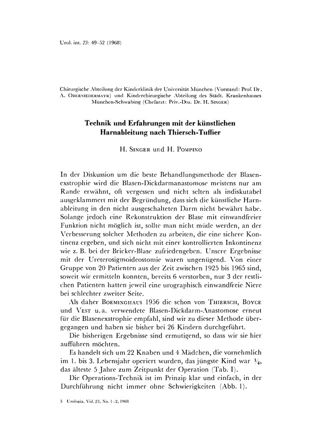 First page of Technik und Erfahrungen mit der künstlichen Harnableitung nach Thiersch-Tuffier
