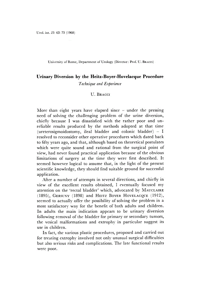 First page of Urinary Diversion by the Heitz-Boyer-Hovelacque Procedure<subtitle>Technique and Experience</subtitle>