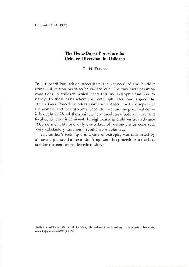 First page of The Heitz-Boyer Procedure for Urinary Diversion in Children