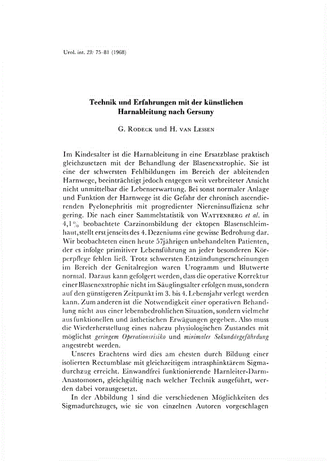 First page of Technik und Erfahrungen mit der künstlichen Harnableitung nach Gersuny