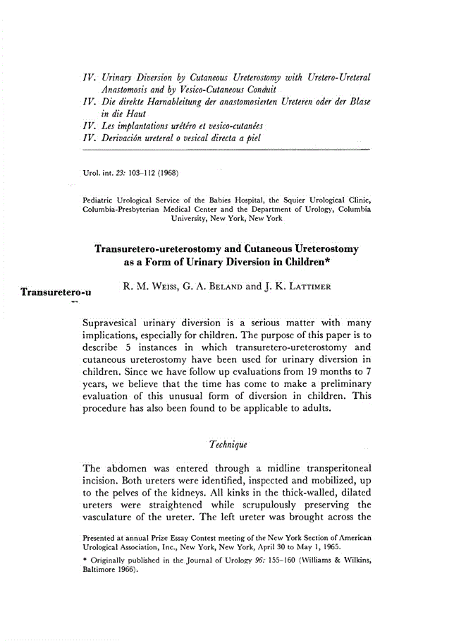 First page of Transuretero-ureterostomy and Cutaneous Ureterostomy as a Form of Urinary Diversion in Children