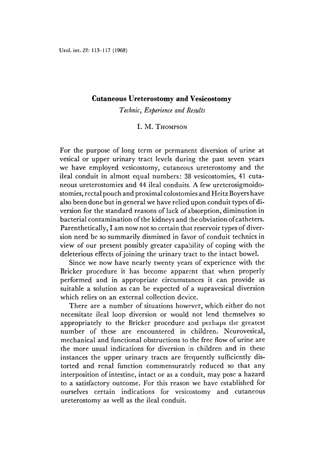 First page of Cutaneous Ureterostomy and Vesicostomy<subtitle>Technic, Experience and Results</subtitle>