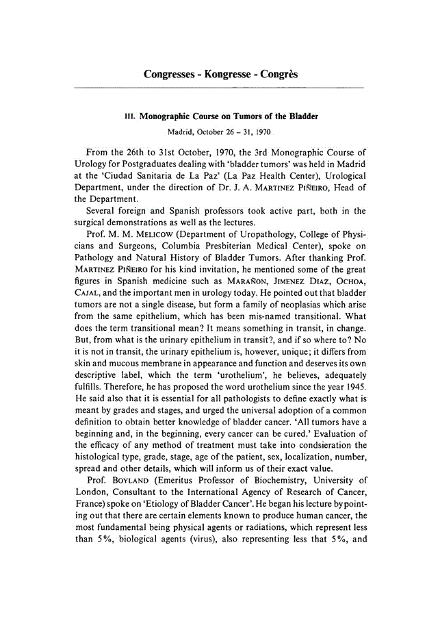 First page of III. Monographic Course on Tumors of the Bladder, Madrid, October 26–31, 1970