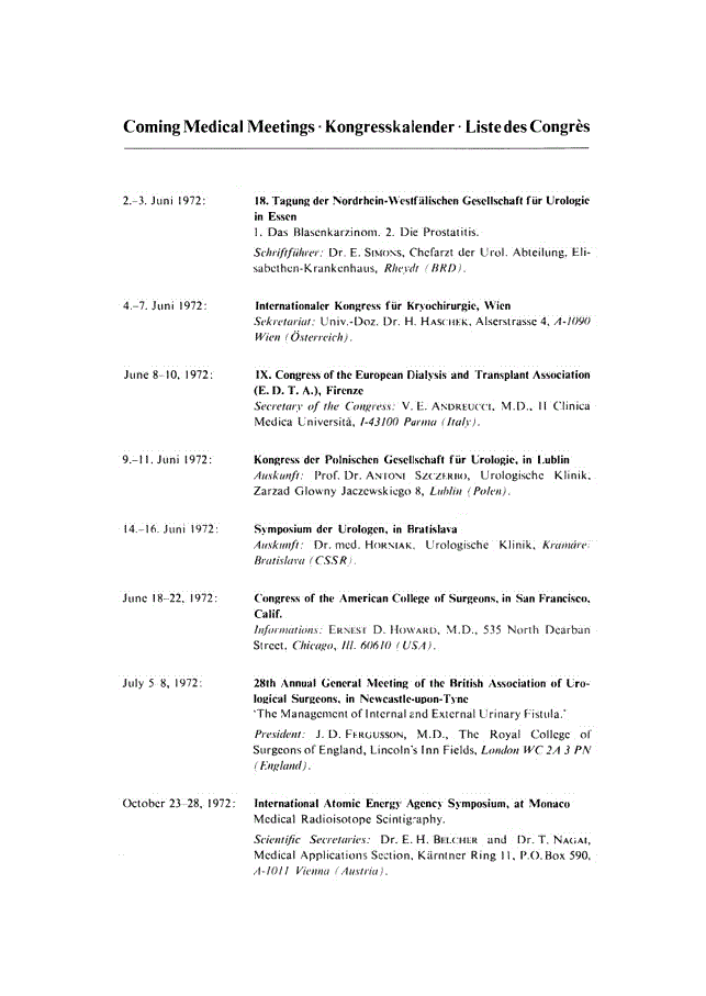 First page of Coming Medical Meetings