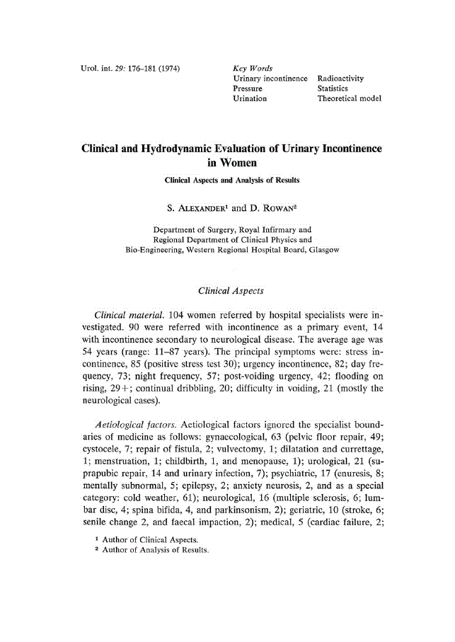 First page of Clinical and Hydrodynamic Evaluation of Urinary Incontinence in Women<subtitle>Clinical Aspects and Analysis of Results</subtitle>