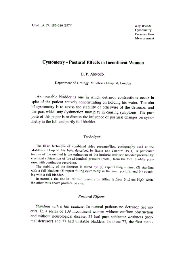 First page of Cystometry-Postural Effects in Incontinent Women