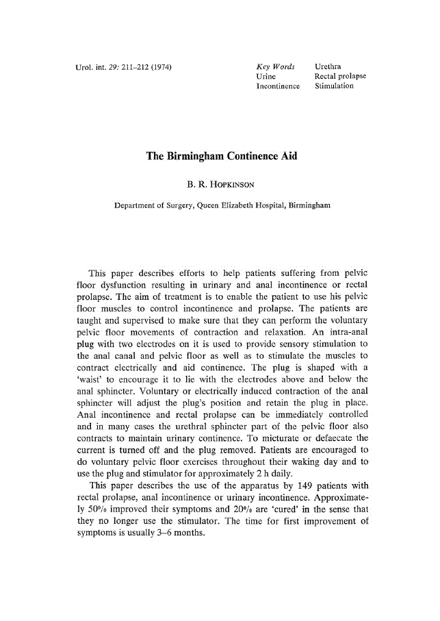 First page of The Birmingham Continence Aid