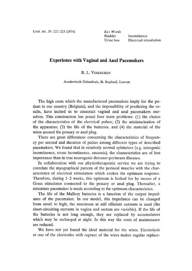 First page of Experience with Vaginal and Anal Pacemakers