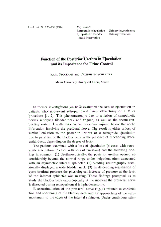 First page of Function of the Posterior Urethra in Ejaculation and its Importance for Urine Control