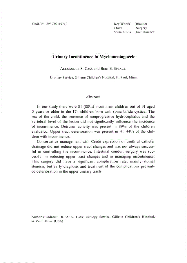 First page of Urinary Incontinence in Myelomeningocele