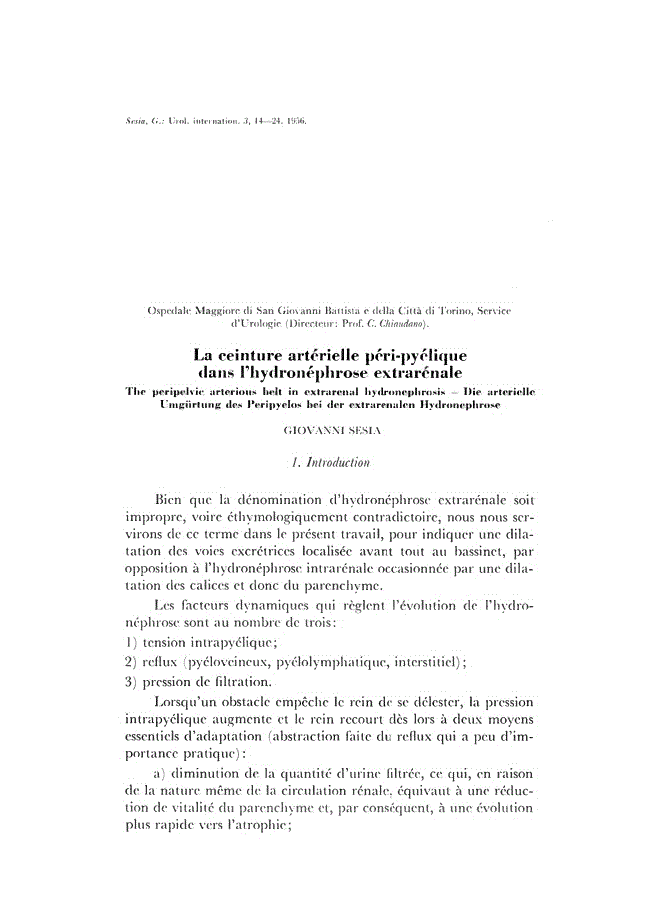 First page of La ceinture artérielle péri-pyélique dans Phydronéphrose extrarénale