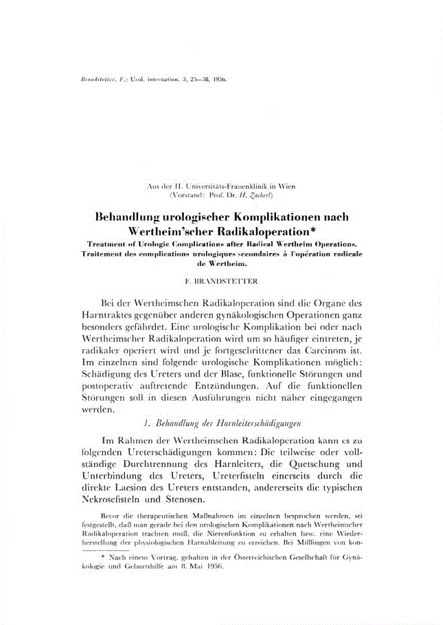 First page of Behandlung urologischer Komplikationen nach Wertheim’scher Radikaloperation