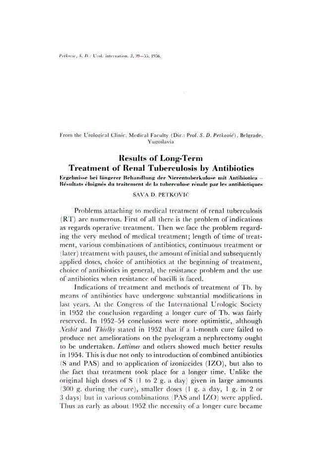 First page of Results of Long-Term Treatment of Renal Tuberculosis by Antibiotics