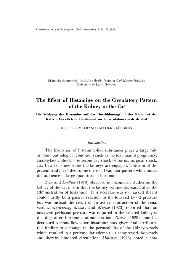 First page of The Effect of Histamine on the Circulatory Pattern of the Kidney in the Cat