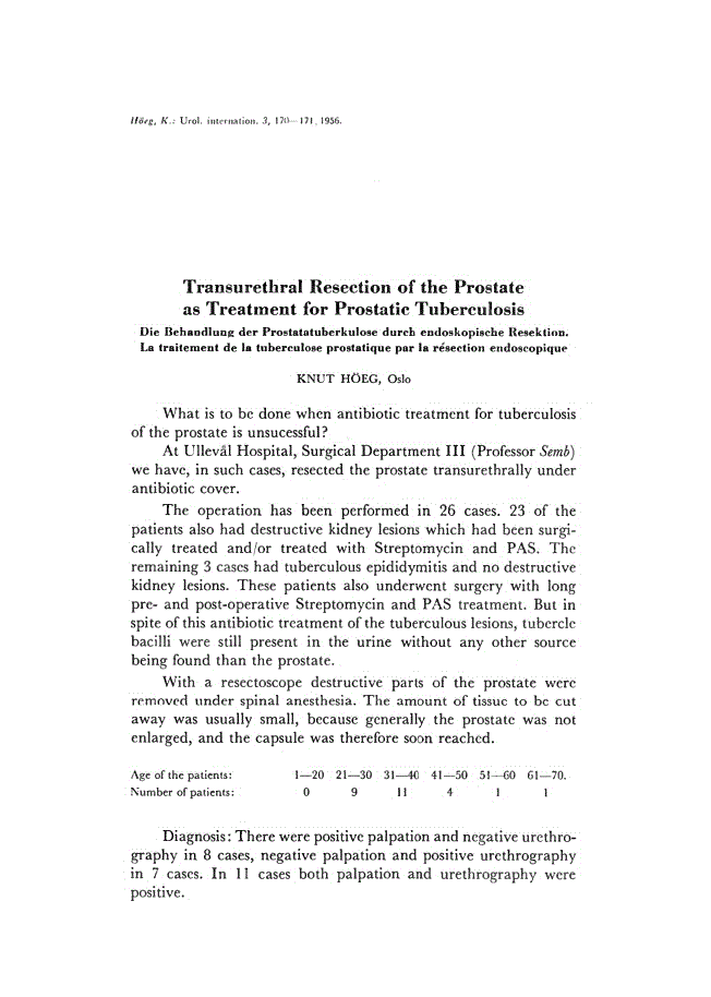 First page of Transurethral Resection of the Prostate as Treatment for Prostatic Tuberculosis