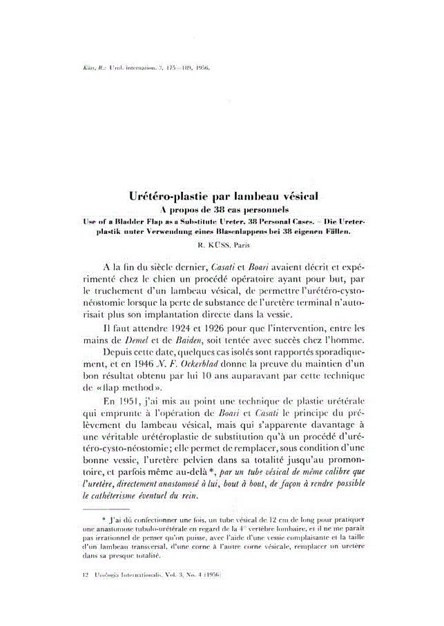 First page of Urétéro-plastie par lambeau vésical