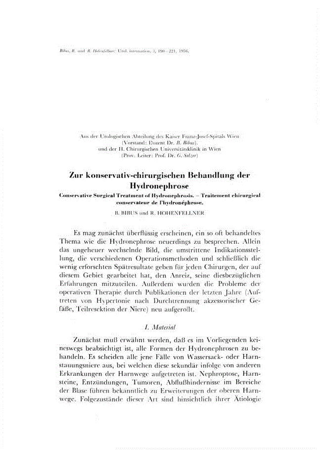 First page of Zur konservativ-chirurgischen Behandlung der Hydronephrose