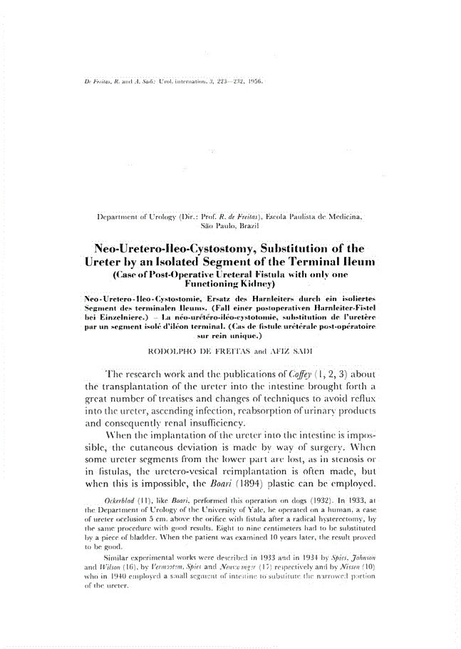 First page of Neo-Uretero-Ileo-Cystostomy, Substitution of the Ureter by an Isolated Segment of the Terminal Ileum<subtitle>Case of Post-Operative Ureteral Fistula with only one Functioning Kidney</subtitle>