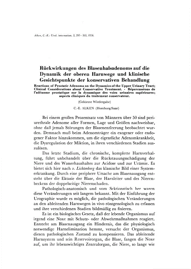 First page of Rückwirkungen des Blasenhalsadenoms auf die Dynamik der oberen Harnwege und klinische Gesichtspunkte der konservativen Behandlung