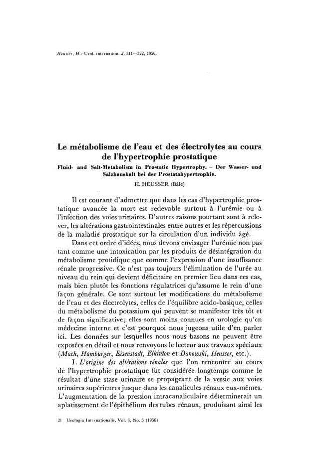 First page of Le métabolisme de l’eau et des electrolytes au cours de l’hypertrophie prostatique