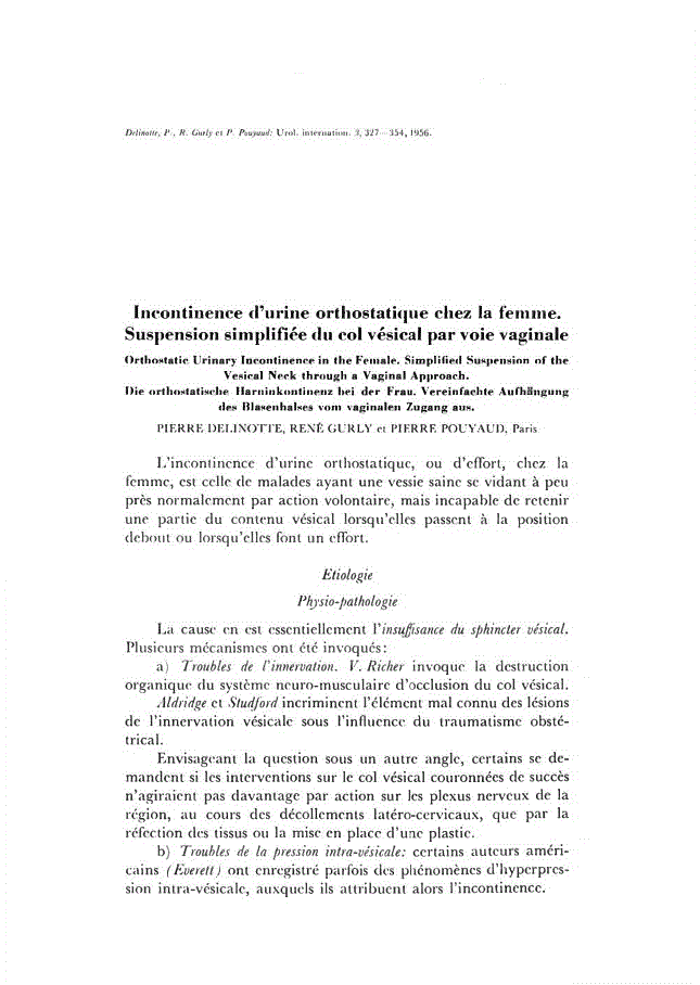 First page of Incontinence d’urine orthostatique chez la femme. Suspension simplifiée du col vésical par voie vaginale