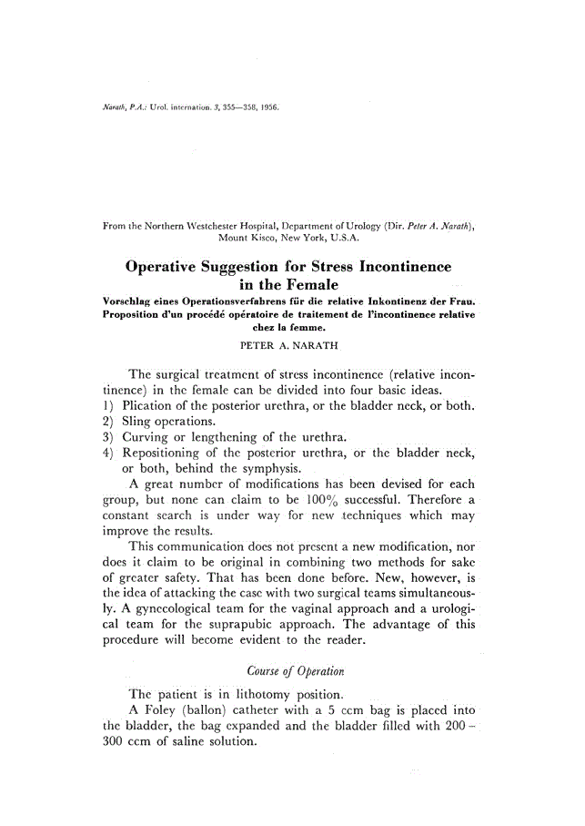 First page of Operative Suggestion for Stress Incontinence in the Female