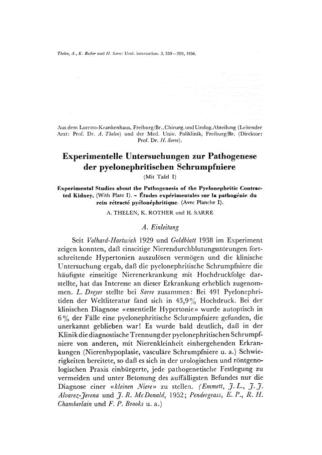 First page of Experimentelle Untersuchungen zur Pathogenese der pyelonephritischen Schrumpfniere