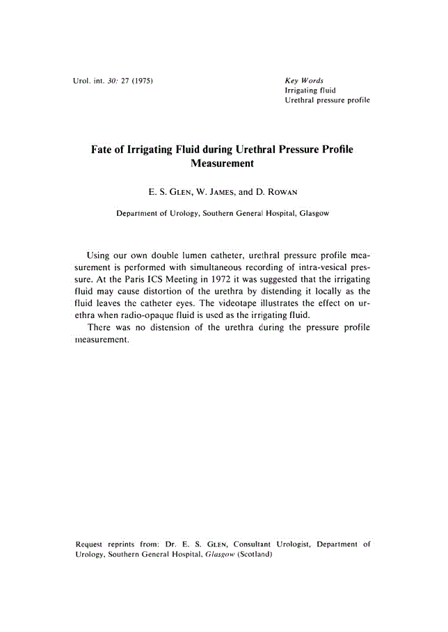 First page of Fate of Irrigating Fluid during Urethral Pressure Profile Measurement
