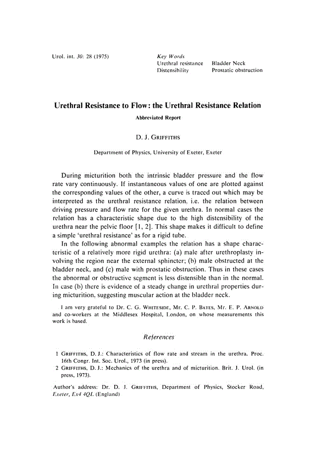 First page of Urethral Resistance to Flow: the Urethral Resistance Relation<subtitle>Abbreviated Report</subtitle>