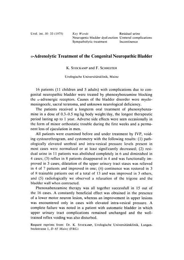 First page of α-Adrenolytic Treatment of the Congenital Neuropathic Bladder
