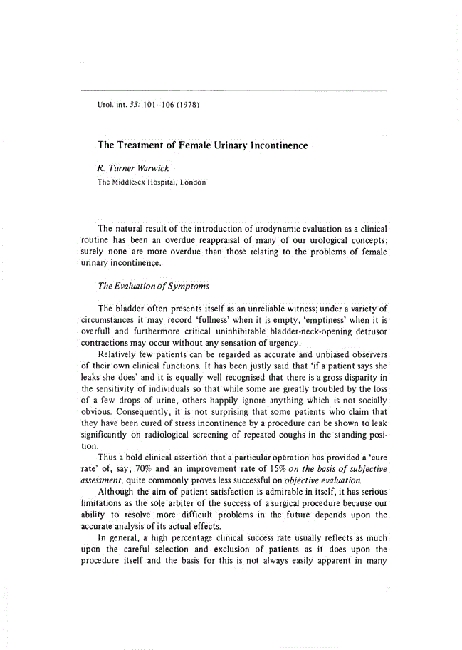 First page of The Treatment of Female Urinary Incontinence