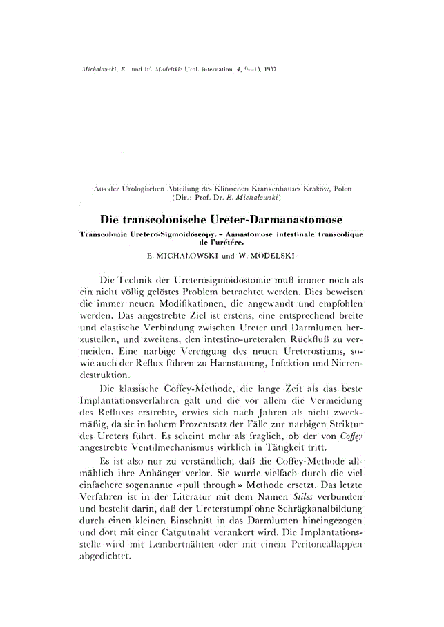 First page of Die transcolonische Ureter-Darmanastomose
