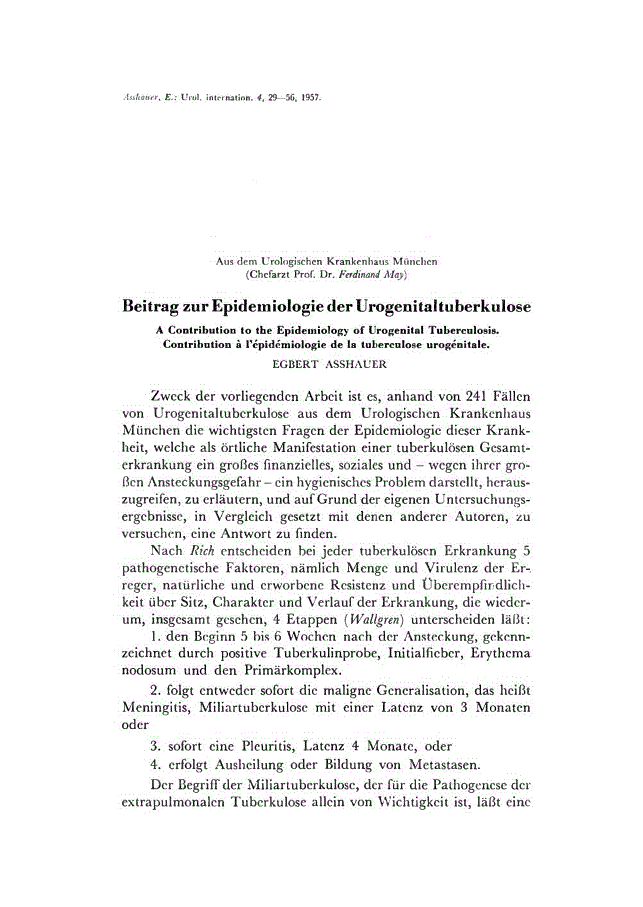 First page of Beitrag zur Epidemiologie der Urogenitaltuberkulose