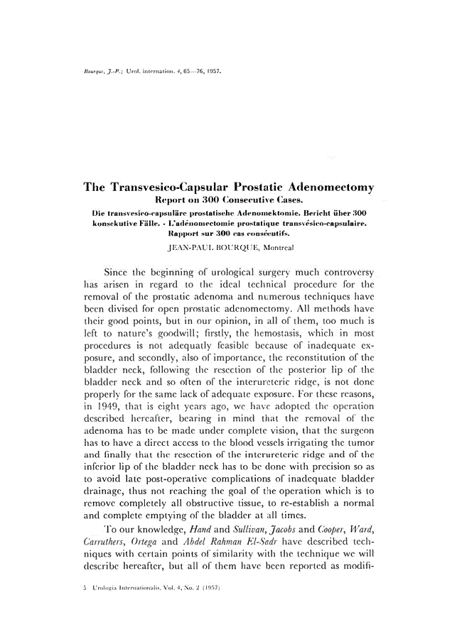 First page of The Transvesico-Capsular Prostatic Adenomectomy<subtitle>Report on 300 Consecutive Cases</subtitle>