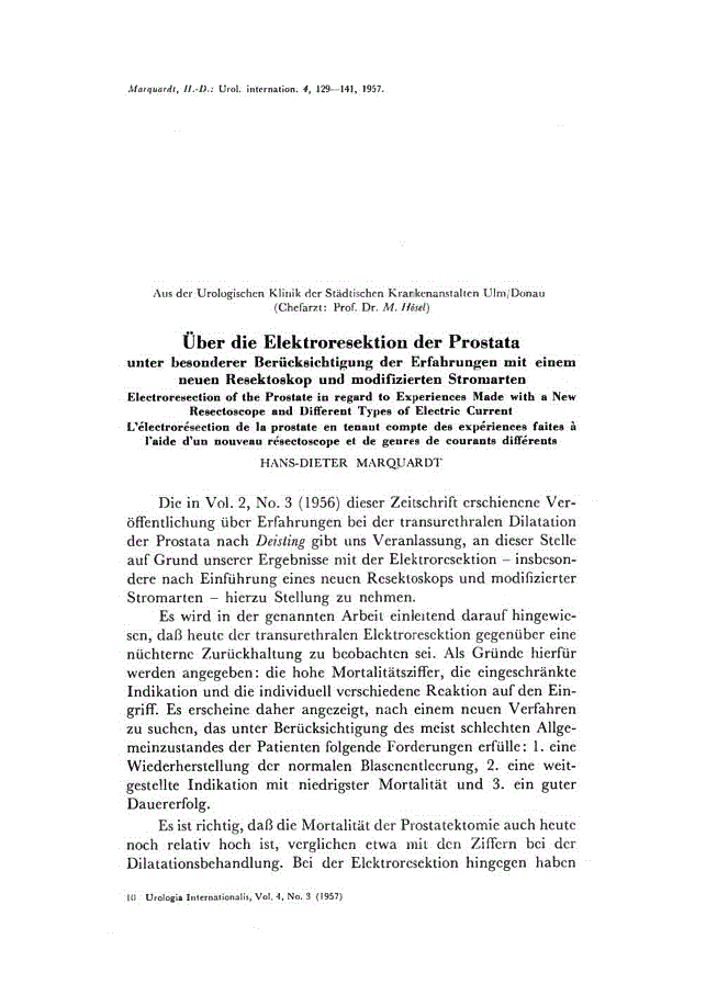 First page of Über die Elektroresektion der Prostata unter besonderer Berücksichtigung der Erfahrungen mit einem neuen Resektoskop und modifizierten Stromarten