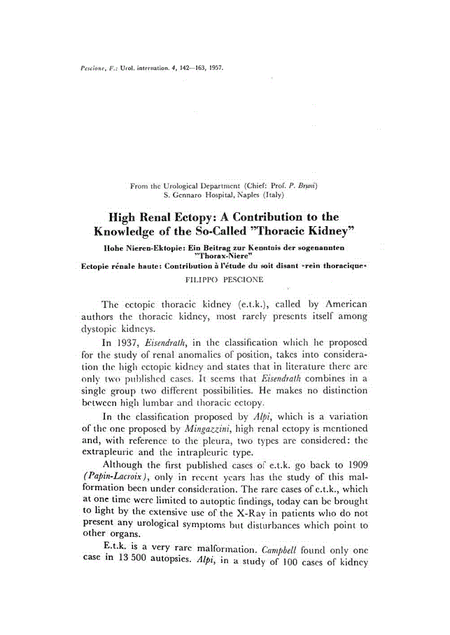 First page of High Renal Ectopy: A Contribution to the Knowledge of the So-Called “Thoracic Kidney”