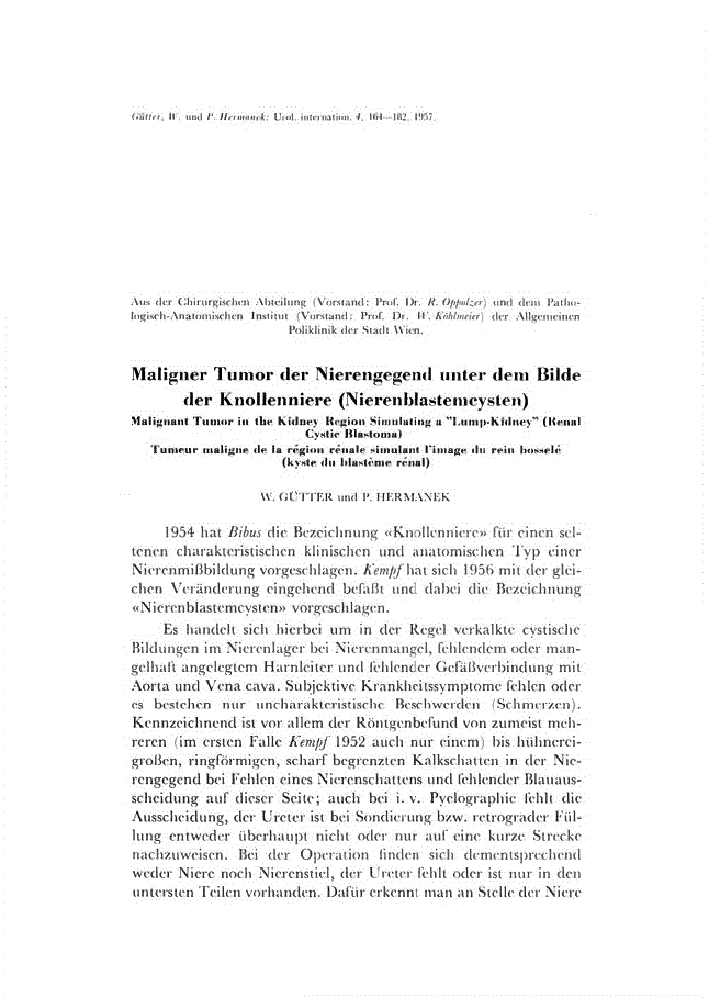 First page of Maligner Tumor der Nierengegend unter dem Bilde der Knollenniere (Nierenblastemcysten)