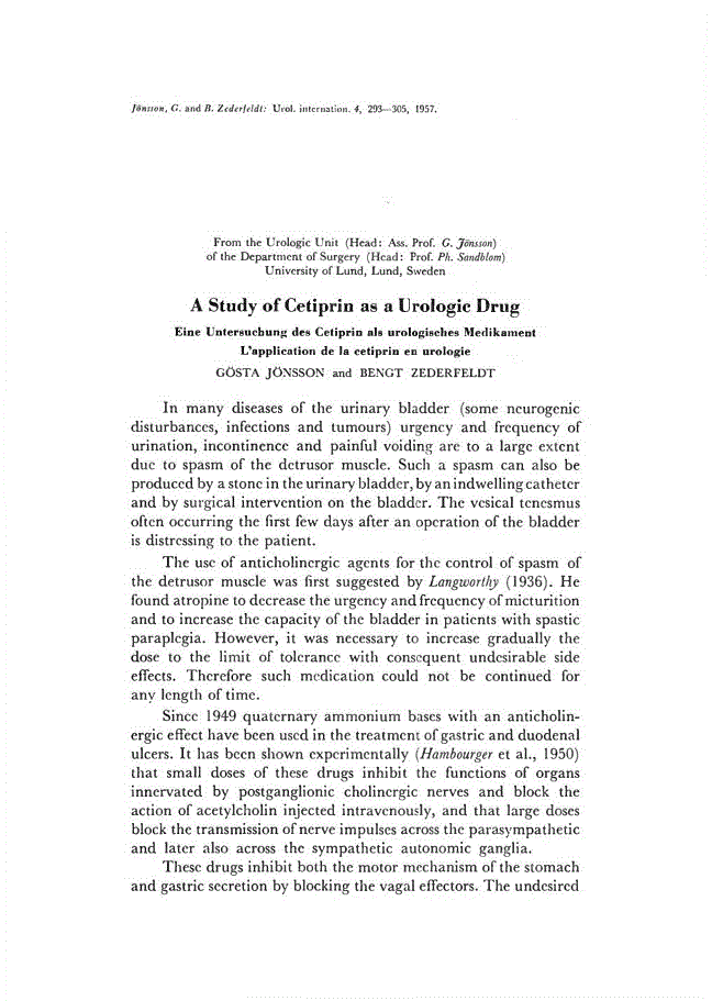 First page of A Study of Cetiprin as a Urologic Drug
