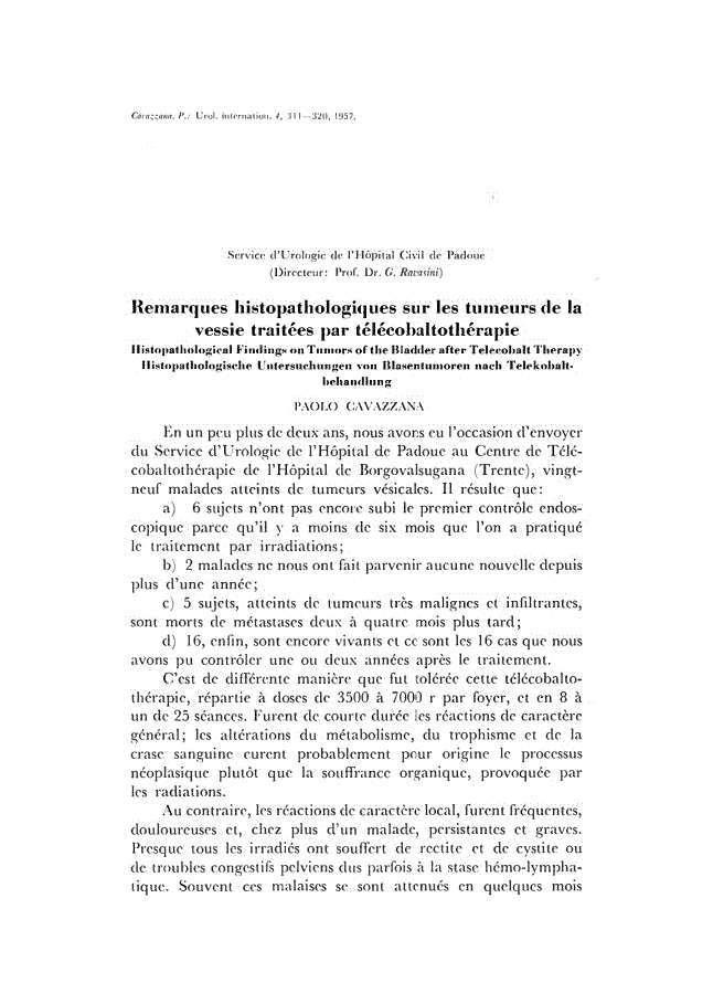 First page of Remarques histopathologiques sur les tumeurs de la vessie traitées par télécobaltothérapie